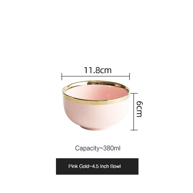 Simple style light luxury household Emerald gilt edging porcelain bowl plate chopsticks sets, high-end Nordic tableware
