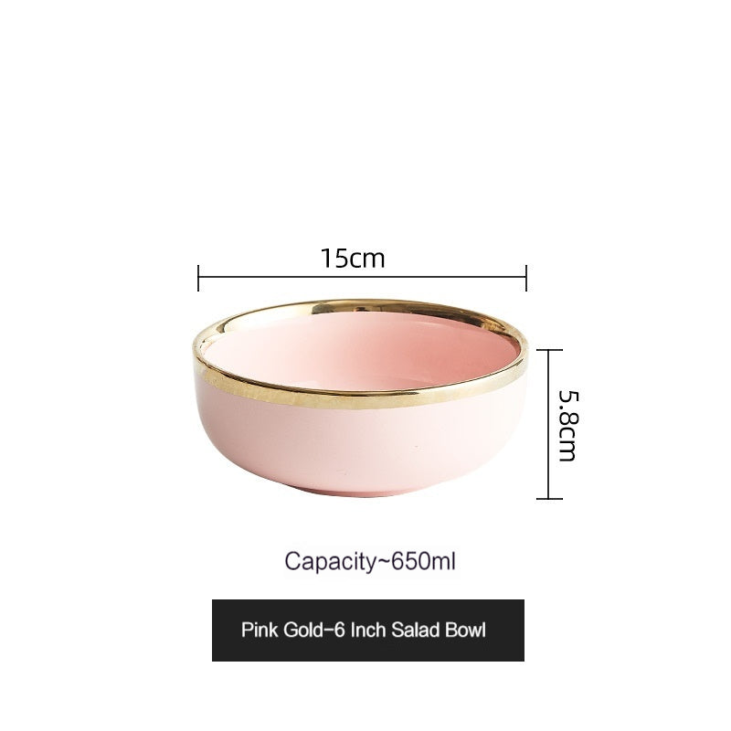 Simple style light luxury household Emerald gilt edging porcelain bowl plate chopsticks sets, high-end Nordic tableware