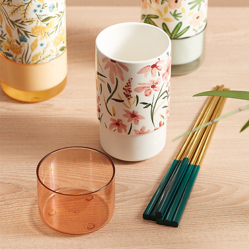 Pastoral Style Chopsticks Holder Household Chopsticks Basket, Ceramic Chopsticks Box Draining Spoon Fast Bucket Chopsticks Box, Storage Rack
