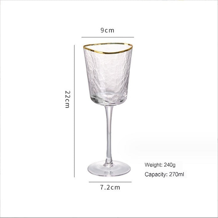Nordic Light Luxury Hammered Pattern Golden Trim Triangle Glass, Good-looking Crystal Red Wine Glass, Champagne Glass Water Cup Decorative Cup