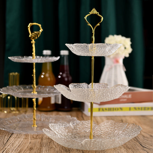 Nordic Internet Celebrity Fruit Plate, Candy String Disk Snack Glass Plate Pastry Plate, Light Luxury Eight Leaf Hammer Pattern Petals Dim Sum Plate