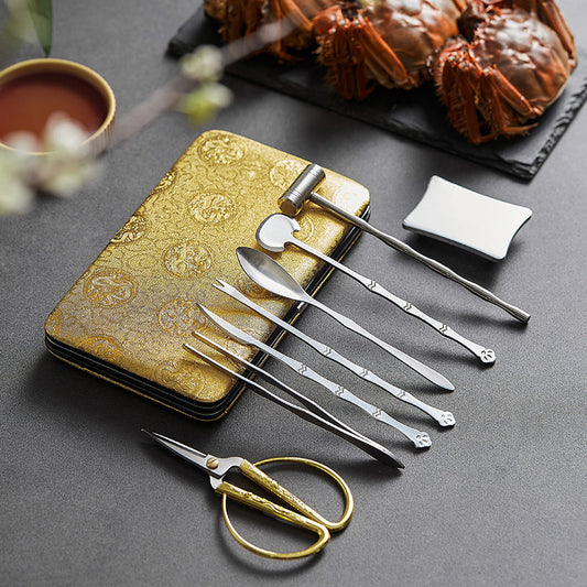 Household Crab Eating Tools, Eight Tools for Eatting Crabs Crab Disassemble Artifact, Crab Scissors Crab Clamp Eat Hairy Crabs Dedicated Tool Set