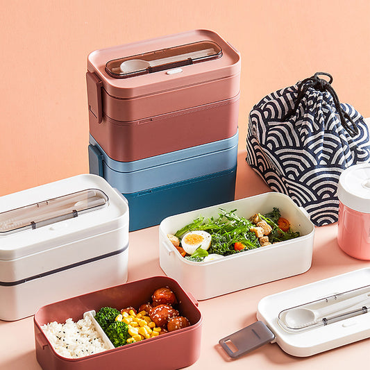 Lunch Box Office Worker Student Microwaveable Dedicated for Heating Tableware Japanese Double Deck Compartment Convenient Portable Lunch Box