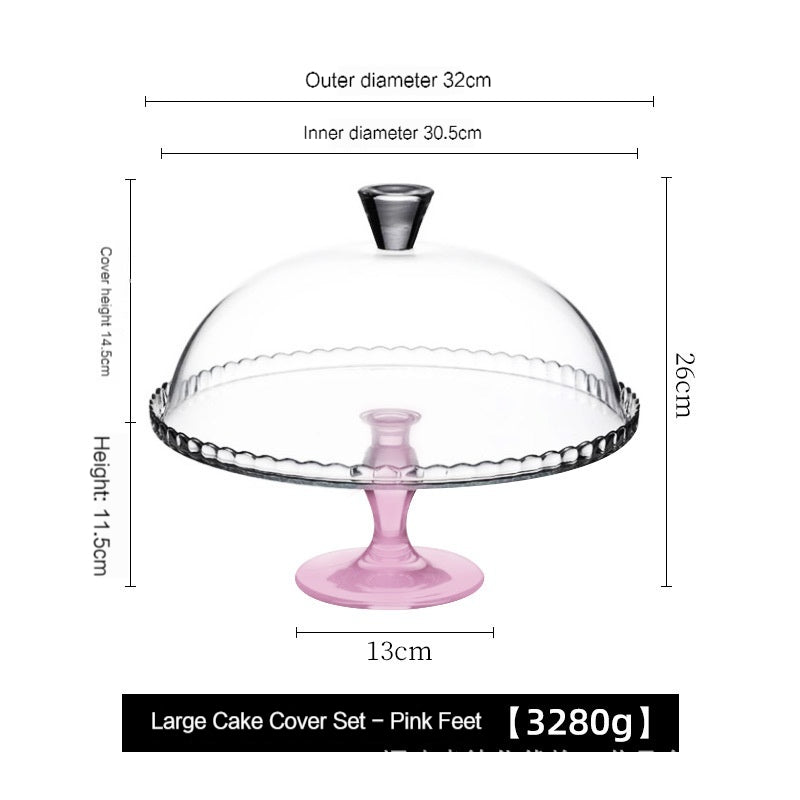 PASA Large French Lead-Free Glass Cake Dim Sum Plate High Leg Fruit Dessert Tray with Cover Transparent