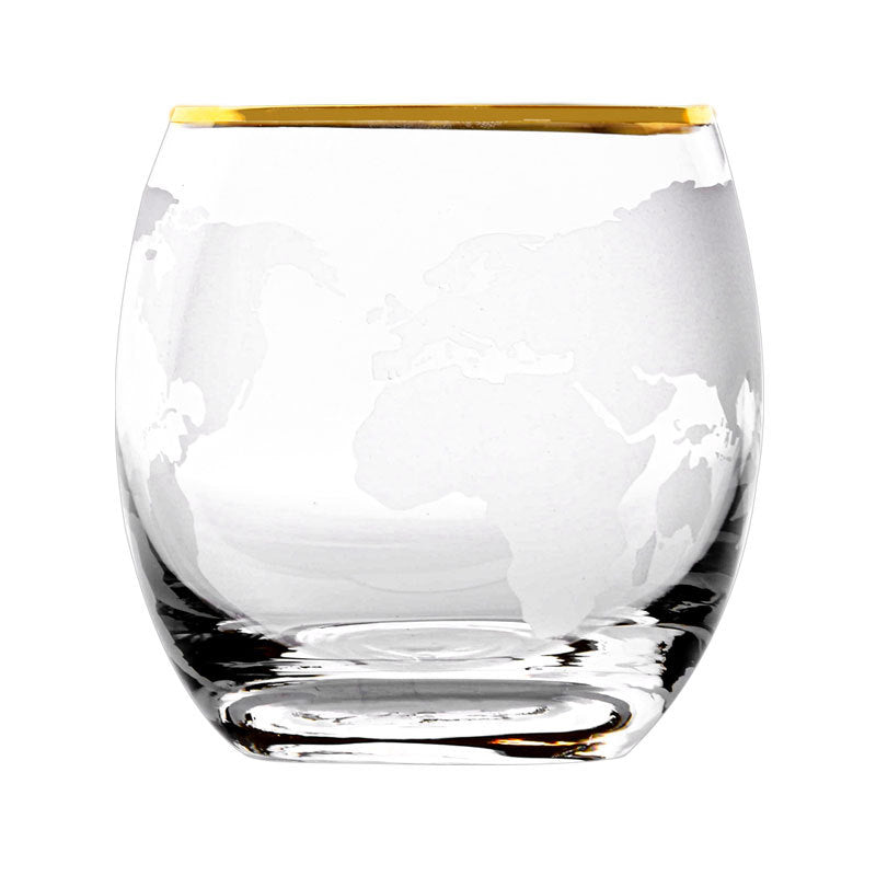 Crystal Glass Transparent Household Gold Rim Map Water Cup, Drink Cup Whiskey Glass
