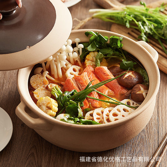 Hot Pot Household Coarse Ceramic Clay Casserole, Stew Pot, Soup Burning Gas Stove Dedicated Large Small Size Old-Fashioned Claypot Rice Chinese Casseroles