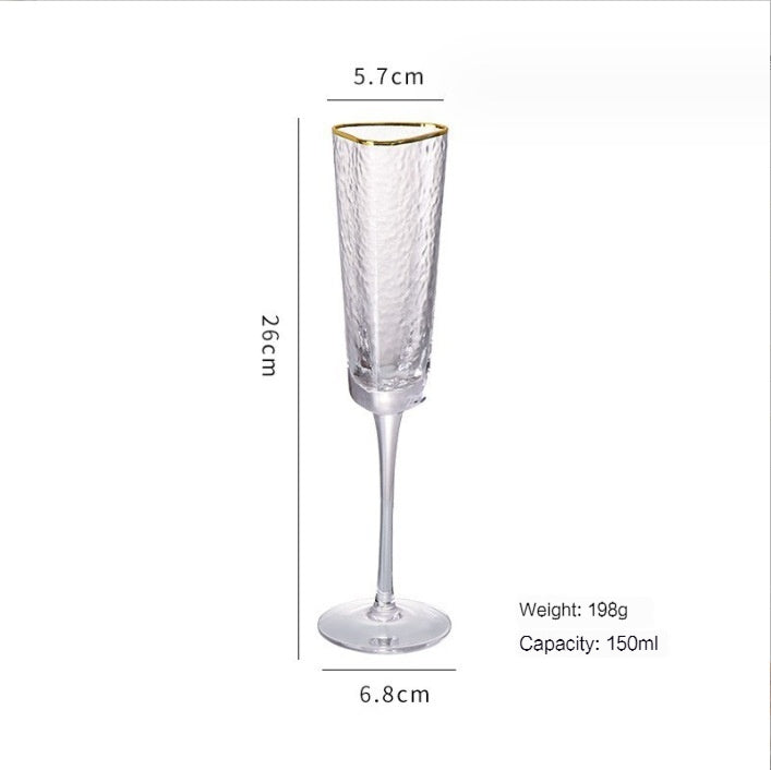 Nordic Light Luxury Hammered Pattern Golden Trim Triangle Glass, Good-looking Crystal Red Wine Glass, Champagne Glass Water Cup Decorative Cup