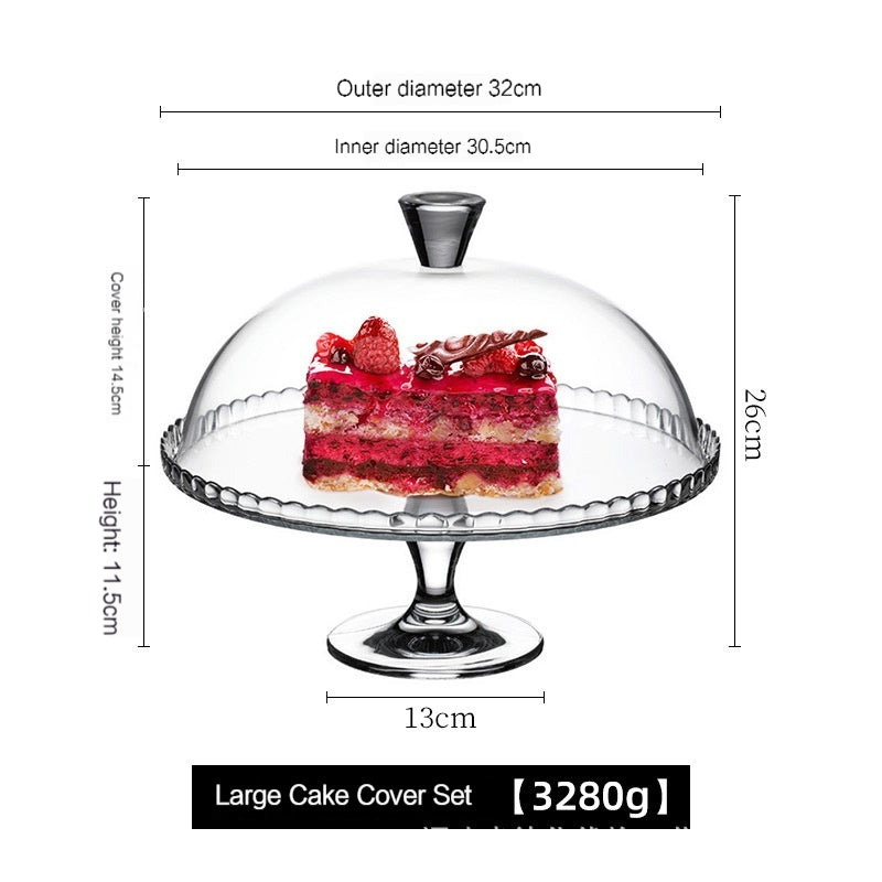 PASA Large French Lead-Free Glass Cake Dim Sum Plate High Leg Fruit Dessert Tray with Cover Transparent