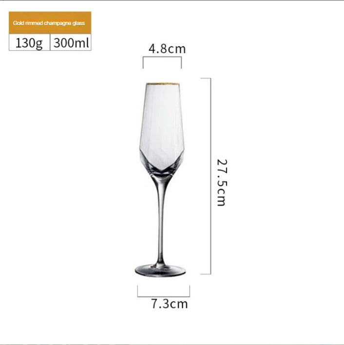 Japanese-Style Gold Rim Crystal Glass Diamonds-Shaped Goblet, Creative Hammered Water Cup, Home Decoration Champagne Glass