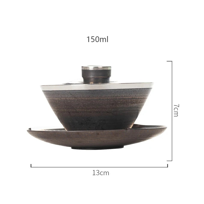 yuntasty ceramic gaiwan with saucer silver edge chinese kung fu tea set 150ml