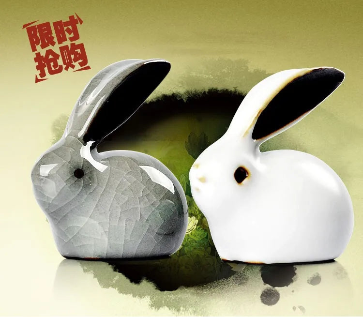 yuntasty Ceramic Tea Pet White and Grey Rabbit Porcelain Tea Play Crafts Kung Fu Tea Set Decoration