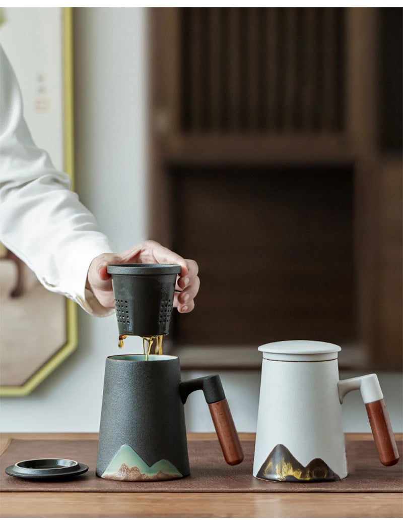 yuntasty mountain design ceramic tea mugs with filter ceramic coffee cup chinese tea cup 400ml