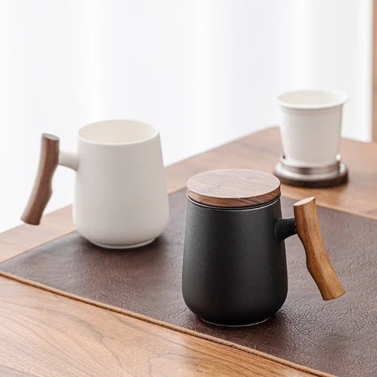 yuntasty Ceramic Tea Cup Infuser with Wood Handle 400ml