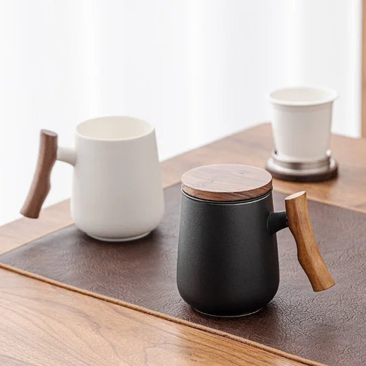 yuntasty Ceramic Tea Cup Infuser with Wood Handle 400ml