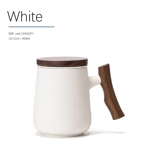 yuntasty Ceramic Tea Cup Infuser with Wood Handle 400ml