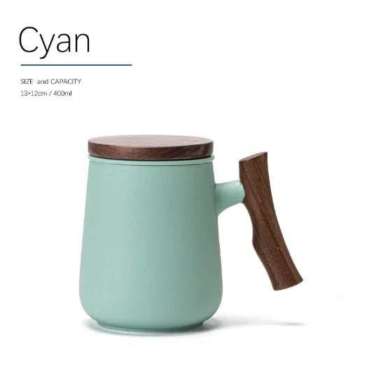 yuntasty Ceramic Tea Cup Infuser with Wood Handle 400ml