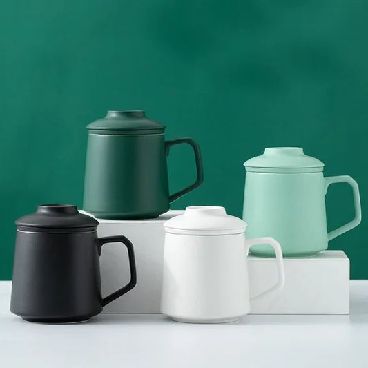 yuntasty Ceramic Tea Cup with Lid High-grade Tea Mug with Infuser Coffee Mug
