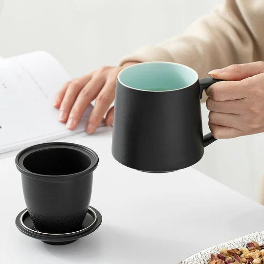 yuntasty Ceramic Tea Cup with Lid High-grade Tea Mug with Infuser Coffee Mug