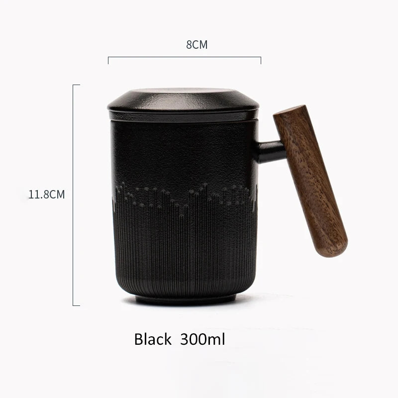 yuntasty Ceramic Tea Mug with Infuser Green Ceramic Tea Cup with Lid 300ml