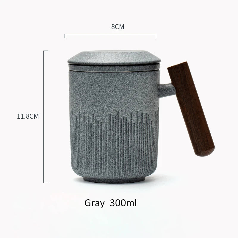 yuntasty Ceramic Tea Mug with Infuser Green Ceramic Tea Cup with Lid 300ml