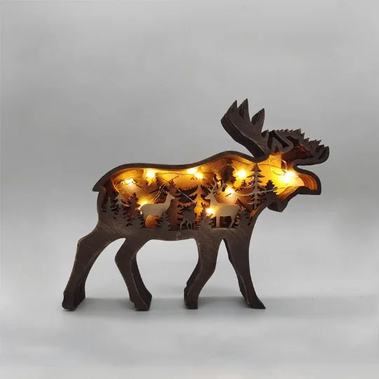 yuntasty Christmas Wood Craft Creative Forest Animals Elk Ornament Deer Brown Bear Decoration
