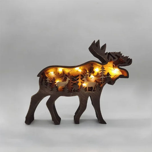 yuntasty Christmas Wood Craft Creative Forest Animals Elk Ornament Deer Brown Bear Decoration