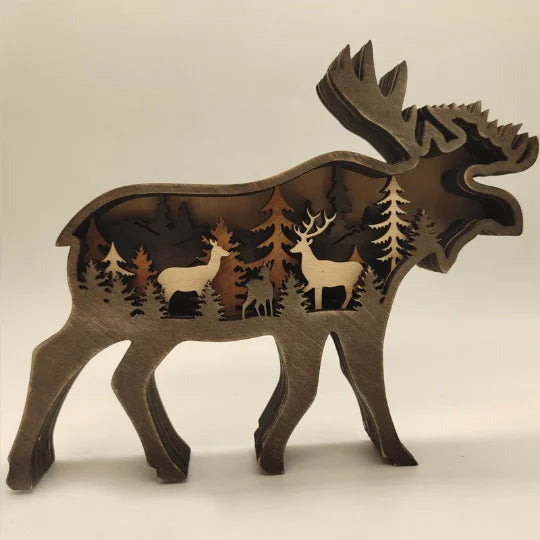 yuntasty Christmas Wood Craft Creative Forest Animals Elk Ornament Deer Brown Bear Decoration
