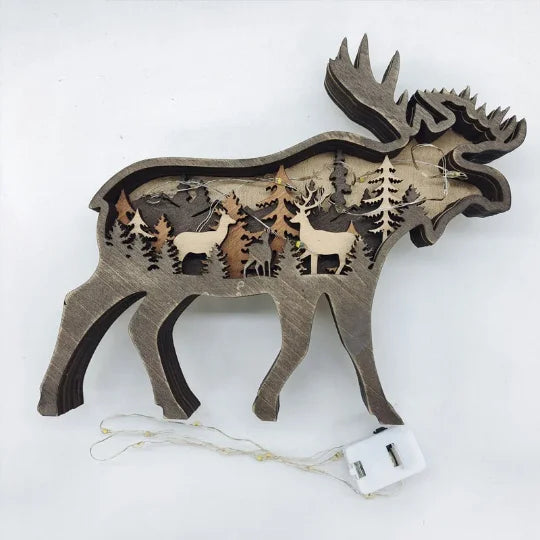 yuntasty Christmas Wood Craft Creative Forest Animals Elk Ornament Deer Brown Bear Decoration