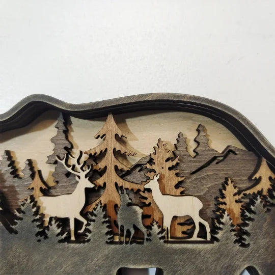 yuntasty Christmas Wood Craft Creative Forest Animals Elk Ornament Deer Brown Bear Decoration