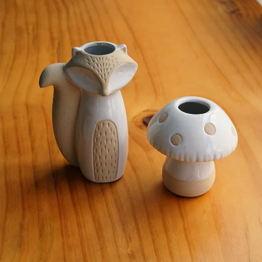 yuntasty Crude Pottery Small Fox Vase Mushroom Vase Cute Flower Vase Pen Holder for Cafe Personalized Decoration