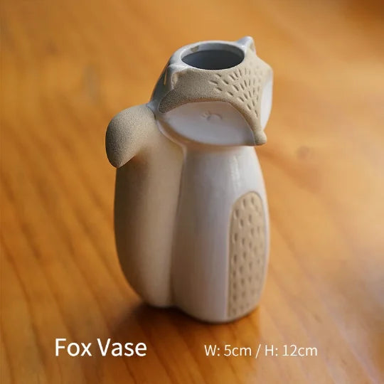 yuntasty Crude Pottery Small Fox Vase Mushroom Vase Cute Flower Vase Pen Holder for Cafe Personalized Decoration