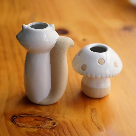 yuntasty Crude Pottery Small Fox Vase Mushroom Vase Cute Flower Vase Pen Holder for Cafe Personalized Decoration