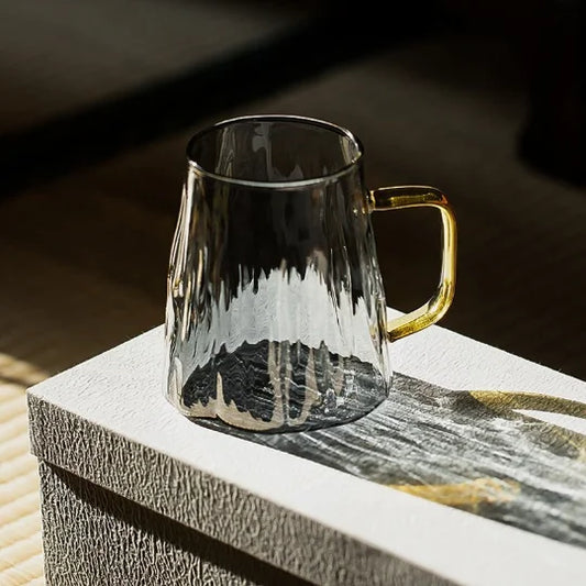 yuntasty Glass Glacier Design Mug Big Coffee Mug with Handle Nordic Style Tea Mug 420 ml