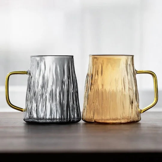 yuntasty Glass Glacier Design Mug Big Coffee Mug with Handle Nordic Style Tea Mug 420 ml