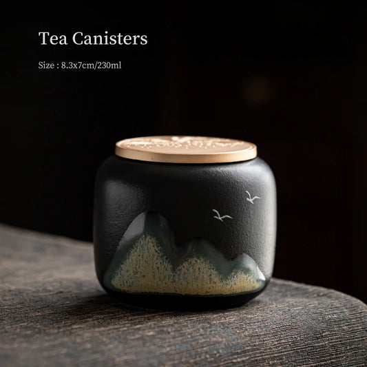 yuntasty Handpainted Mountain Ceramic Tea Canisters Tea Containers for Tea