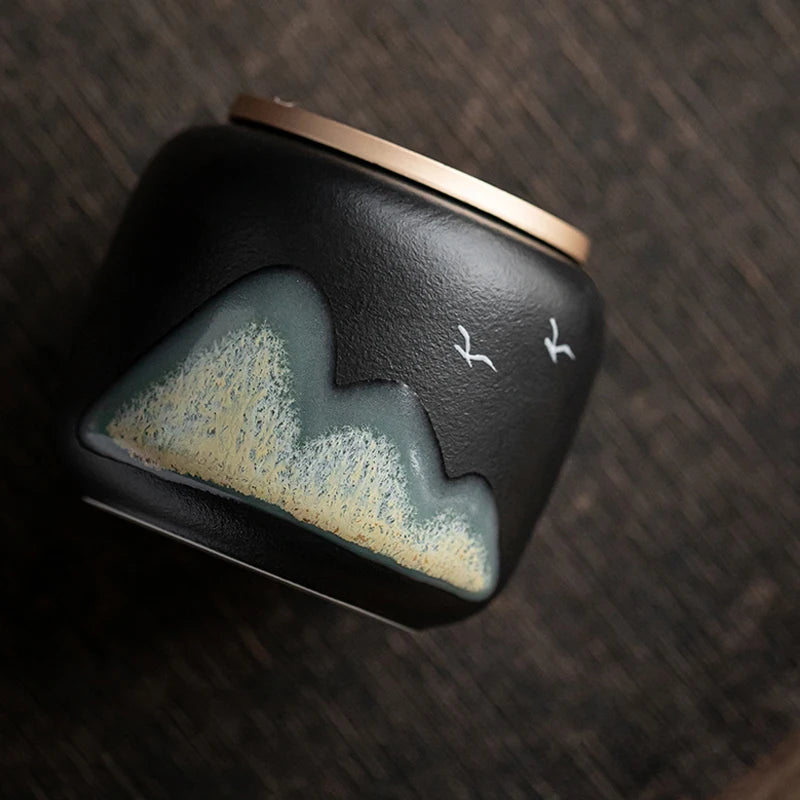 yuntasty Handpainted Mountain Ceramic Tea Canisters Tea Containers for Tea