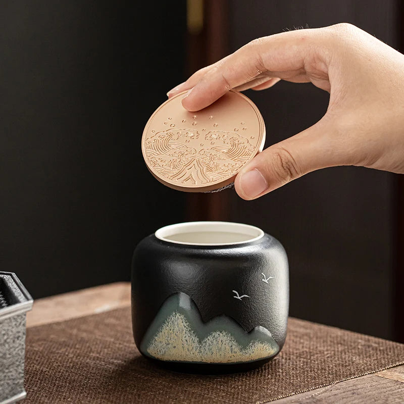 yuntasty Handpainted Mountain Ceramic Tea Canisters Tea Containers for Tea