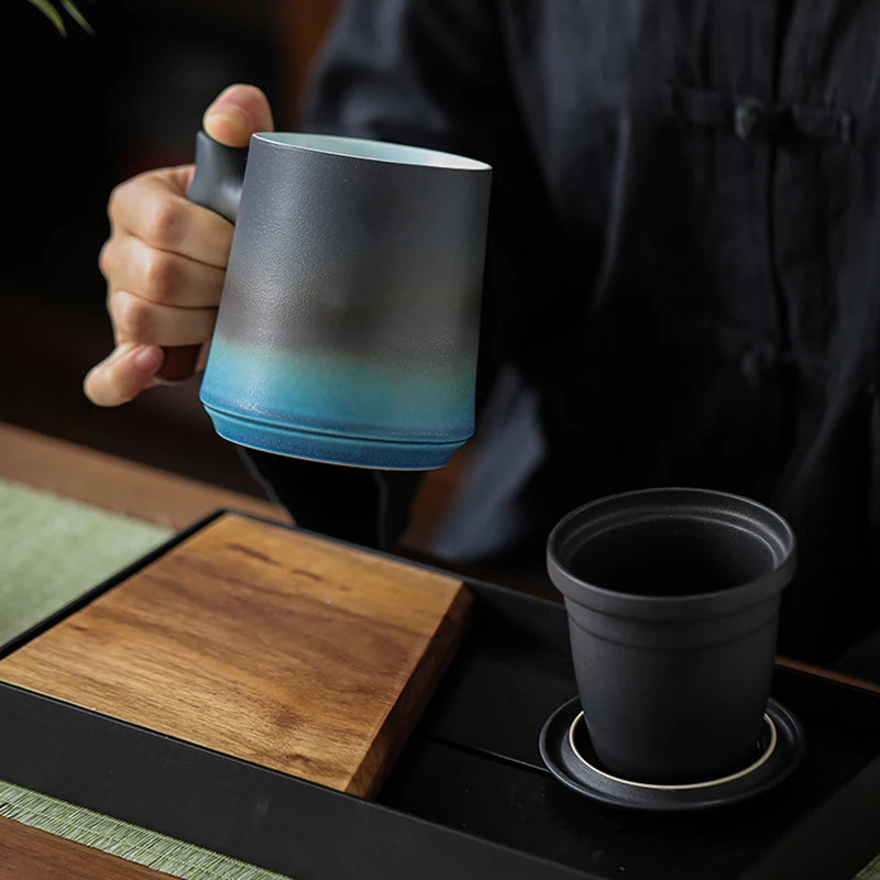 yuntasty Japanese Ceramic Tea Cup with Strainer Vintage Coffee Tea Mug 400ml