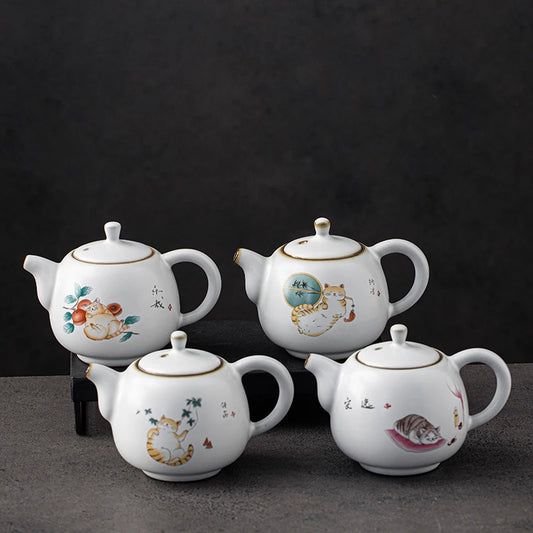 yuntasty Japanese Ceramic Teapot Cute Cat Chinese Tea Pot 180ml