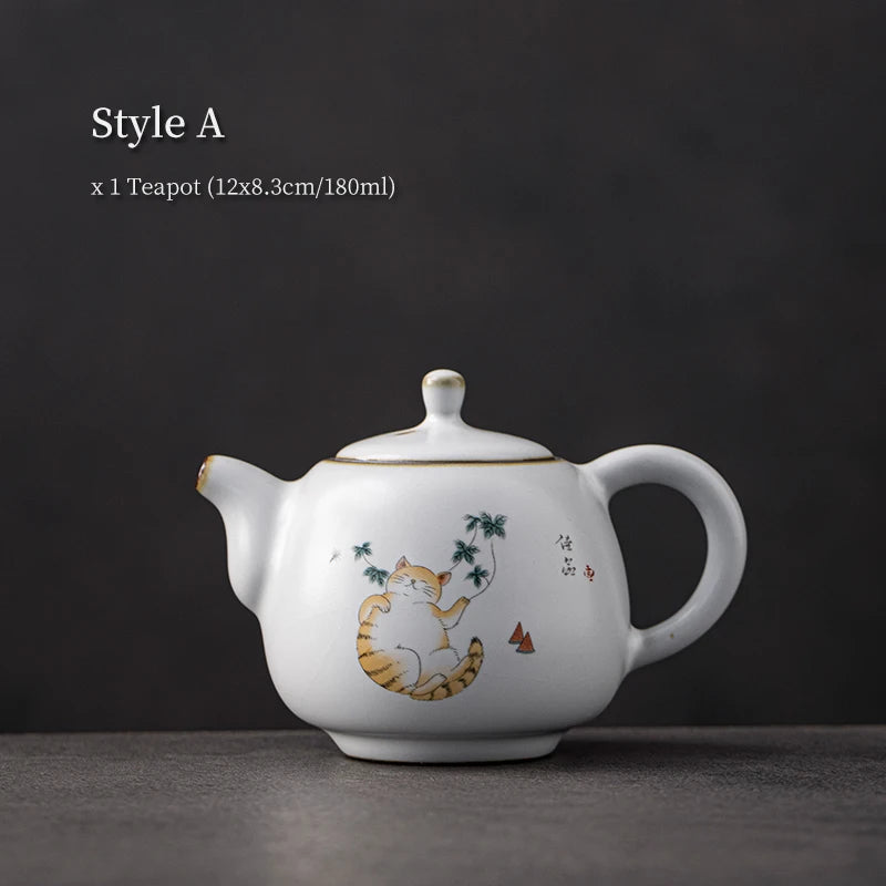 yuntasty Japanese Ceramic Teapot Cute Cat Chinese Tea Pot 180ml