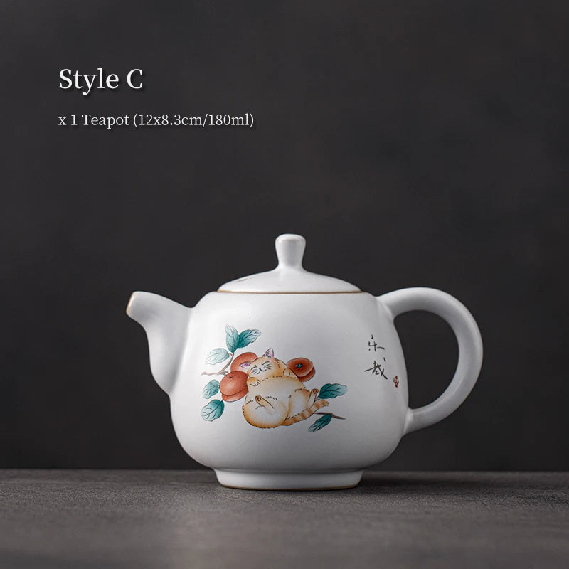 yuntasty Japanese Ceramic Teapot Cute Cat Chinese Tea Pot 180ml