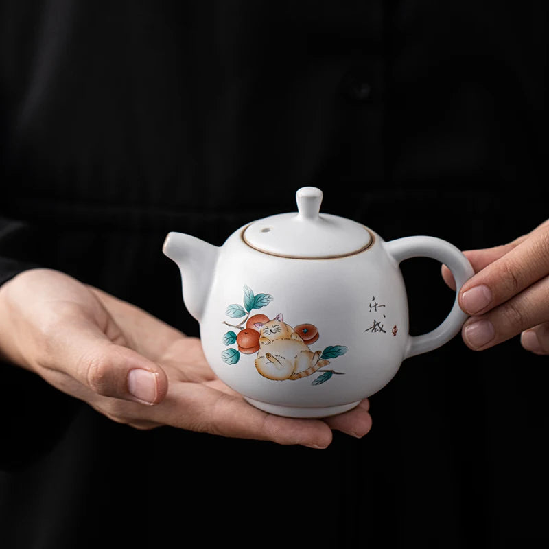 yuntasty Japanese Ceramic Teapot Cute Cat Chinese Tea Pot 180ml