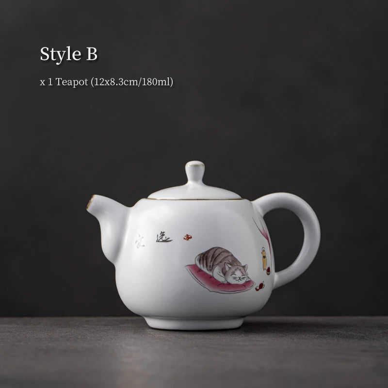 yuntasty Japanese Ceramic Teapot Cute Cat Chinese Tea Pot 180ml