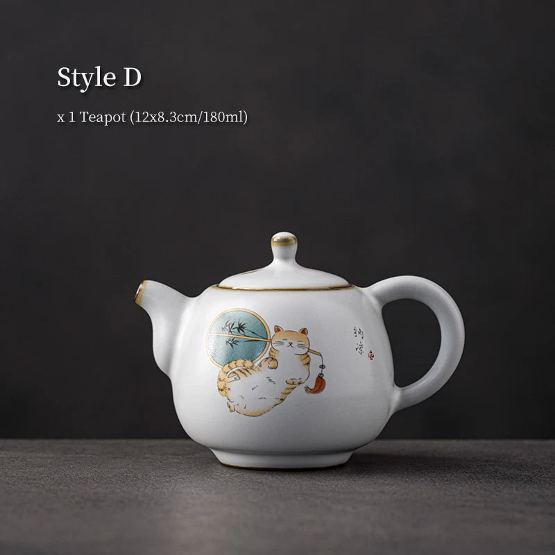 yuntasty Japanese Ceramic Teapot Cute Cat Chinese Tea Pot 180ml