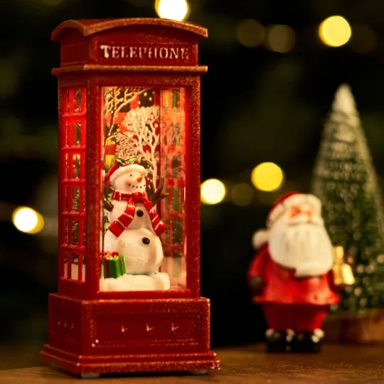 yuntasty Resin Christmas Gifts Telephone Booth with Music Box for Christmas Eve