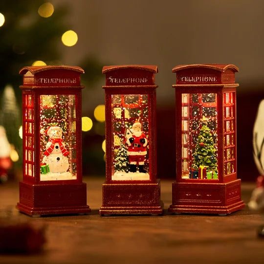 yuntasty Resin Christmas Gifts Telephone Booth with Music Box for Christmas Eve