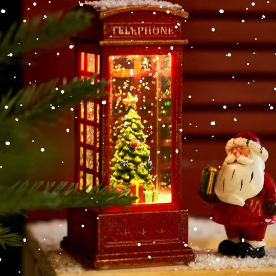 yuntasty Resin Christmas Gifts Telephone Booth with Music Box for Christmas Eve