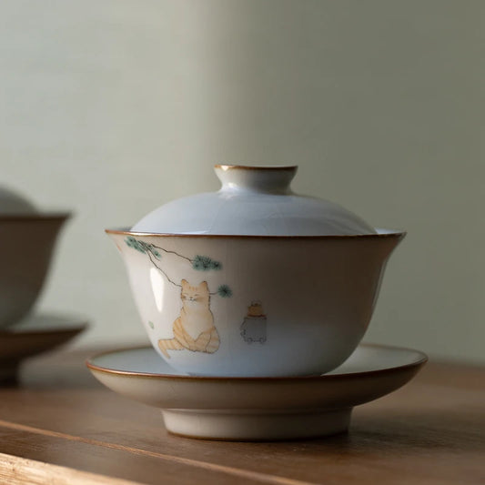 yuntasty ceramic gaiwan cute cat porcelain tureen 160ml