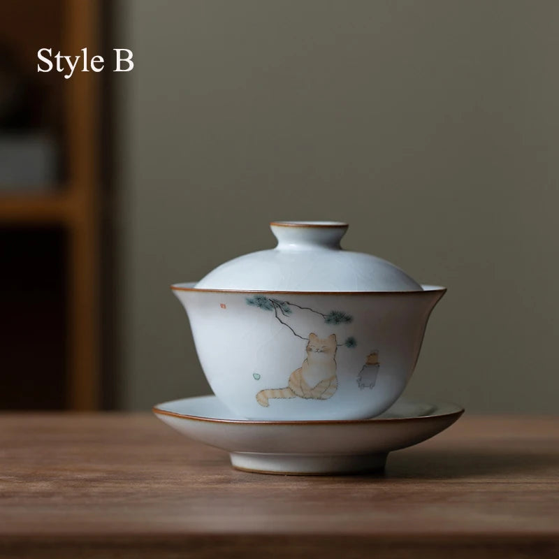 yuntasty ceramic gaiwan cute cat porcelain tureen 160ml