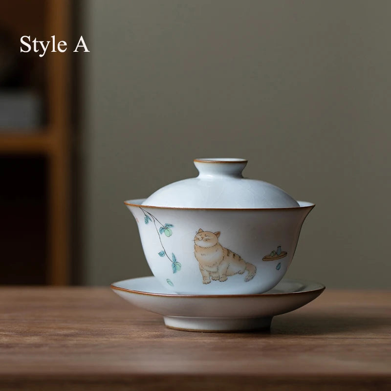 yuntasty ceramic gaiwan cute cat porcelain tureen 160ml